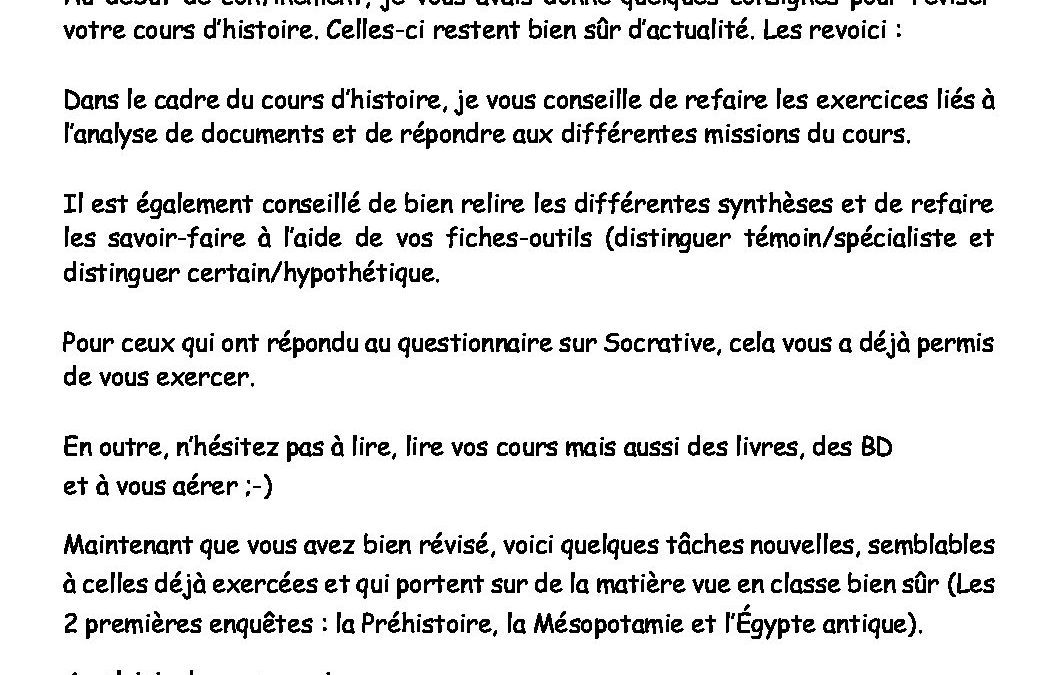 1D Histoire Travail de révision – Élèves