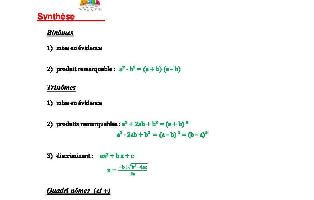 4 Tem Mathématiques, Correctif Travail 1, La factorisation.