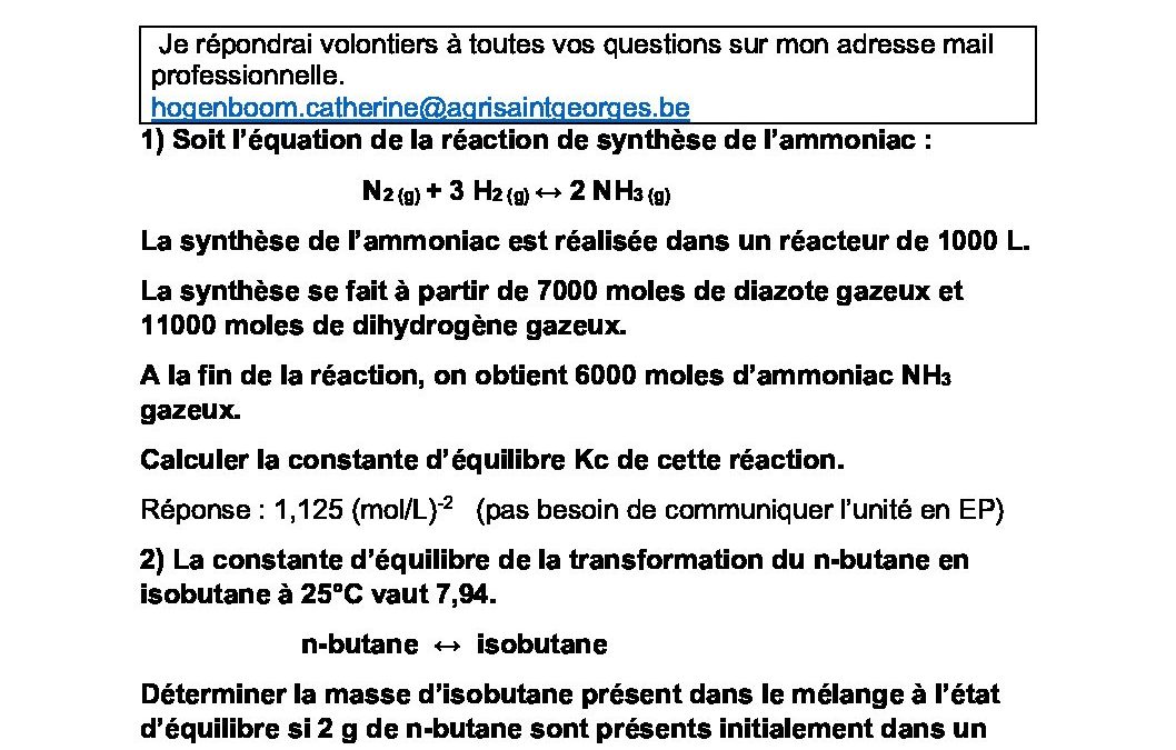 5EP Chimie Equilibres chimiques Exercices supplémentaires HOGENBOOM